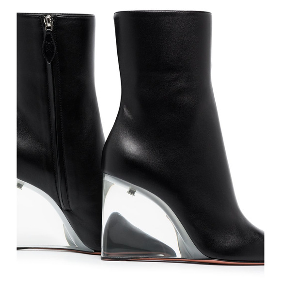 Amina Muaddi Pernille Half Glass Black Leather Clear Wedge Heel Ankle Boot 38.5 - Picture 4 of 13